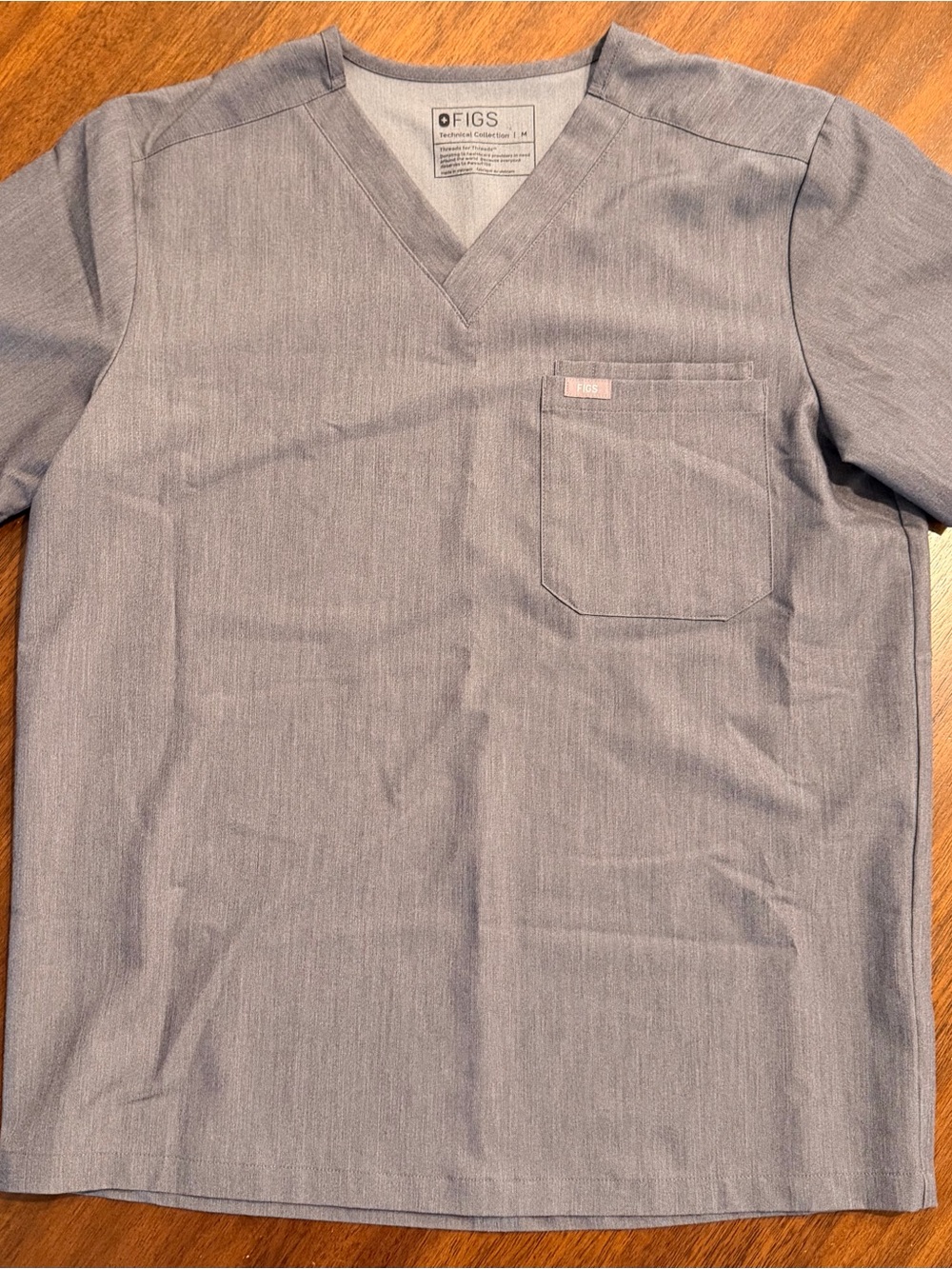 FIGS Technical Collection Gray Scrub Top Zebra Embroidery – Size Medium